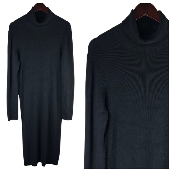 Lot (2) Express Sweater Midi Dress Sz XL 14 16 Ivory Black Ribbed Turtleneck - Picture 2 of 6